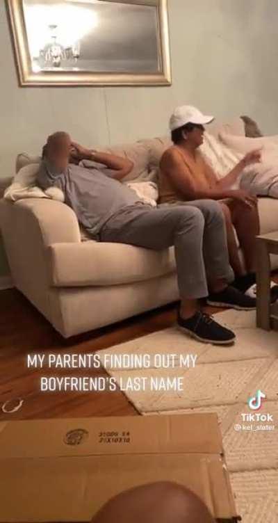 Two parents react to the... unfortunate last name of their daughter's boyfriend