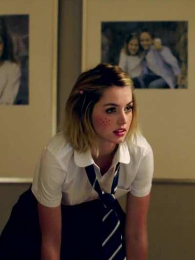 Schoolgirl Ana De Armas seductively taking her panties off