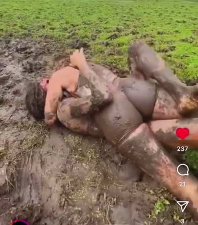 You’re on a hike with your gf and her friend. A small argument escalated into an all out brawl in the mud…