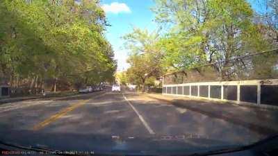 Idiot crosses double yellow line to go around me, almost crashes head on, and proceeds to blow the red light. Luckily the challenger or the Jetta decided not to swerve into my lane to avoid him.