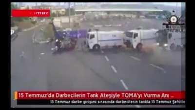 An interesting footage of 120mm APFSDS fired at police van that appears to cause serious amount of spalling.