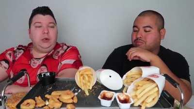 Nikocado Avocado eating chicken nuggets while his neighbor is getting stabbed and screaming in the background