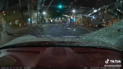 Skateboarder illegally crosses road, almost gets hit, then retaliates