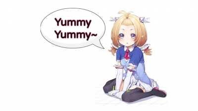 Loli Aki eats a superchat. (Art by @mikan_41)