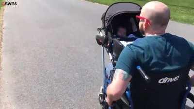 School kids design a wheelchair pram for a disabled dad so he can take his kid out on his own.
