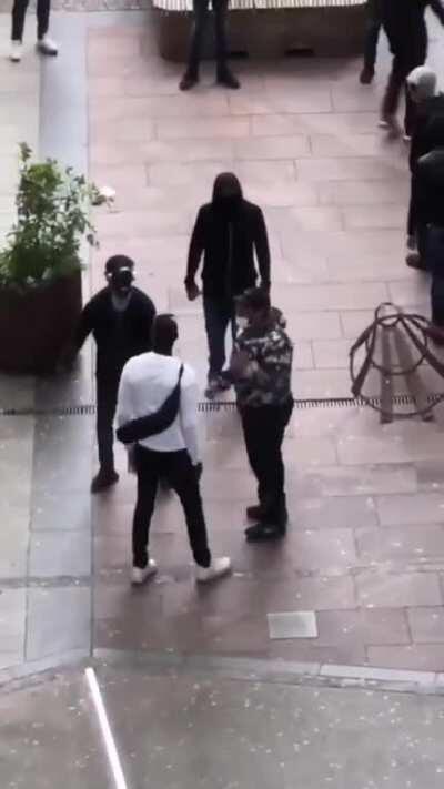 One man single-handedly prevents a mob from looting a store in Gothenburg, Sweden