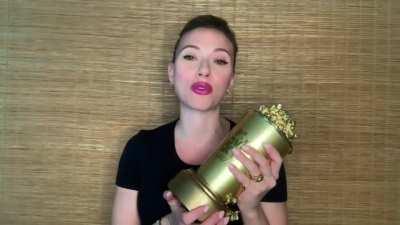 Scarlett Johansson accepting the Generation Award at the MTV Movie and TV Awards.