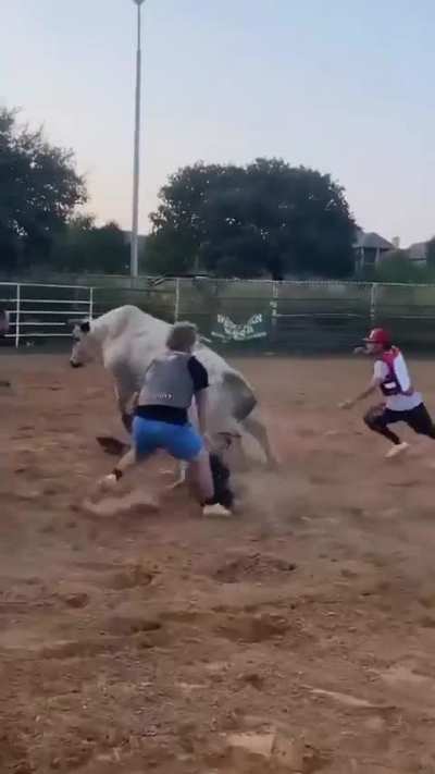 Bull has his way with man attempting to ride him