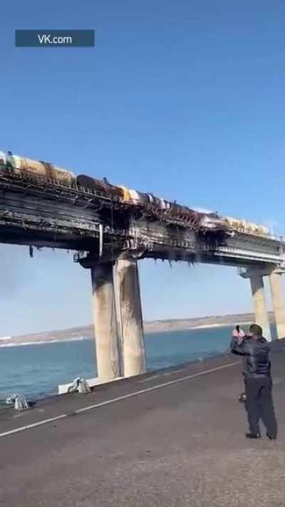 Aftermath of the smoking accident on the Kerch bridge