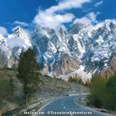 It’s like driving into a painting on the Karakoram Highway in Upper Hunza, Pakistan with the Passu Cones in front of you.
