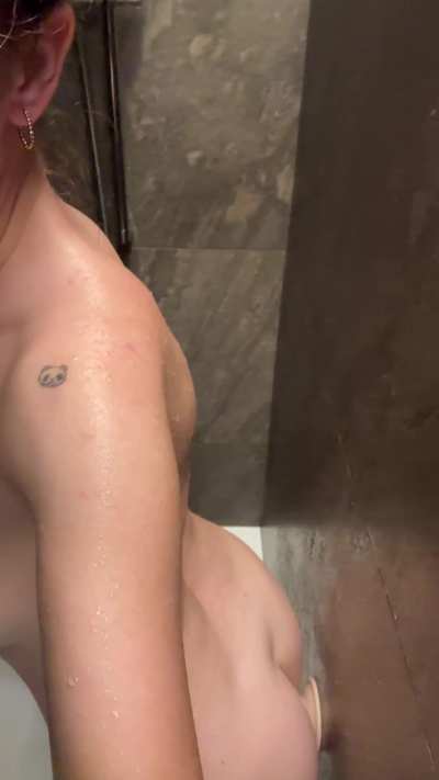 Use my dildo in the shower for cleaning my pussy