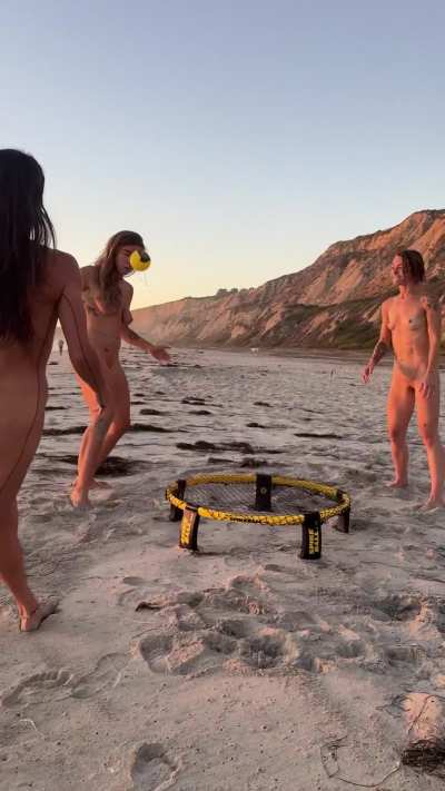 Playing spike ball with friends 