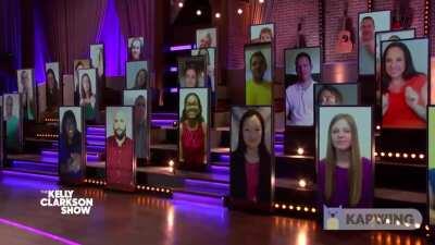 A virtual audience on the Kelly Clarkson Show awkwardly dancing to Vin Diesel's new song