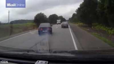 3 People are thrown from a car after crashing with an oncoming vehicle.