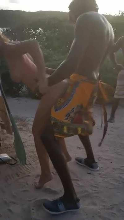 French MILF banged by African tribe man