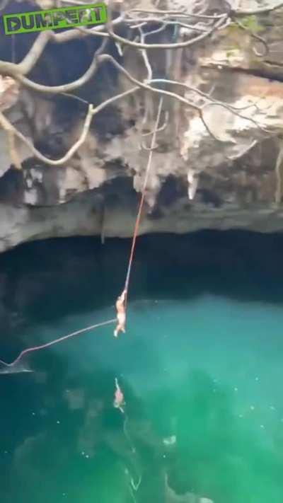 Rope Swing Over Cenote Doesn't Go As Planned