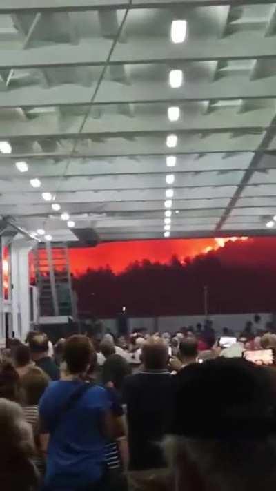Footage from a ferry carrying passengers escaping the shores of Lake Evia in Greece