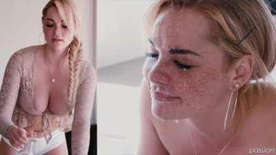 Freckled beauty gets sprayed