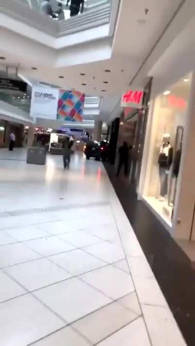 Insane man drives his car through a shopping mall