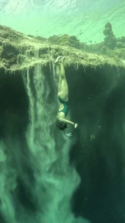 The underwater sandfalls of Dean's Blue Hole 