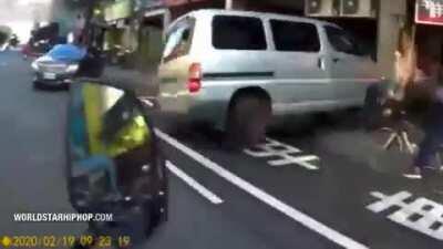 Bike rider has to walk home.