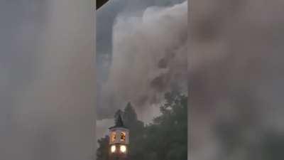 Waterfall in Noasca, Italy after recent torrential rains in northern Italy and Switzerland