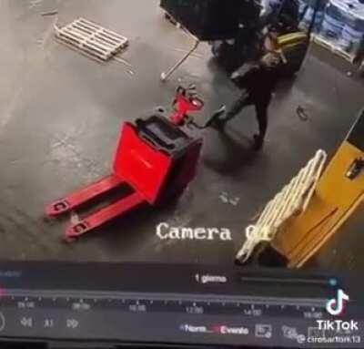 The pallet had enough with this idiot