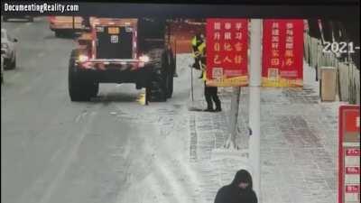 Woman doesn’t see tractor and gets ran over