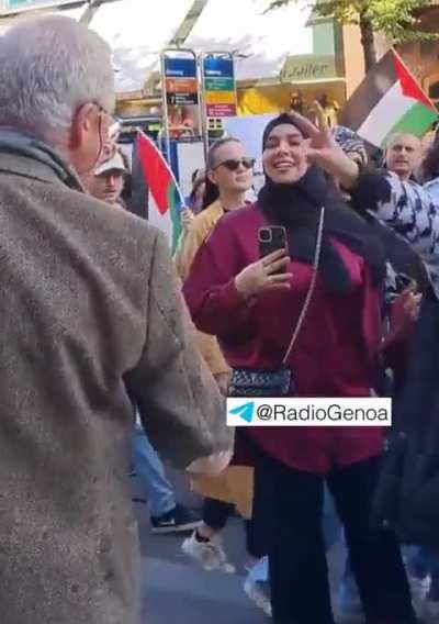 Exchange of views between a Swiss patriot and protesters in Zurich. It looks like r/Europe in real life