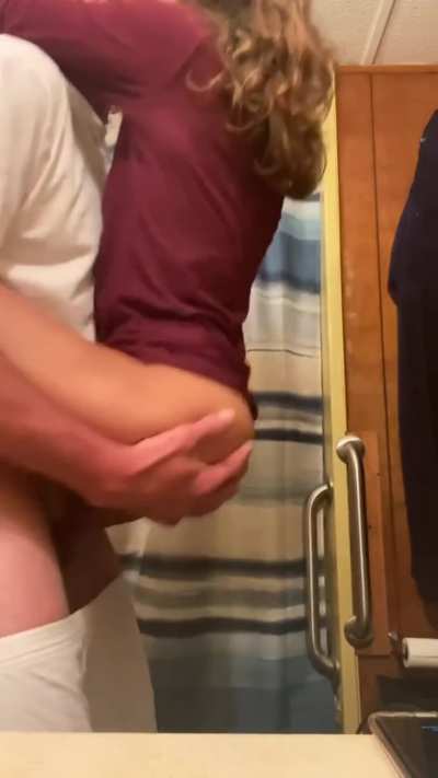 Jumping into his arms and riding him