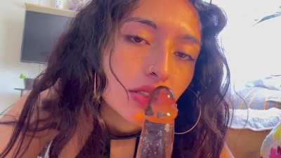 playing with saliva and dildo