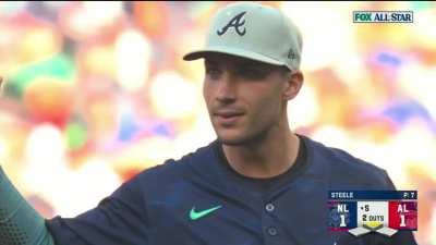 [Highlight] [Highlight] With a Braves player at first, second, shortstop, and third, Austin Riley makes a nice play to rob Josh Jung of an infield single.