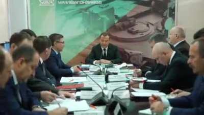 RU pov: Medvedev visits the production line for the T72B3 and T90M Proryv tanks at Uralvagonzavod, the largest tank factory in Russia