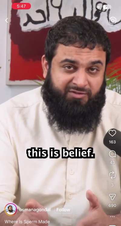 man insists sperm is made between the ribs and the spine.