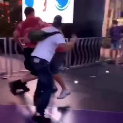 Racist prick and sidekick get handled by good hombres.