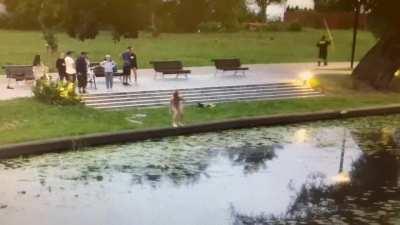 Woman saves kittens after they've been thrown into a river