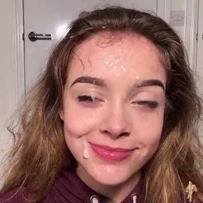 lucky man ! washed her face with cum.