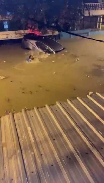 Downpour causes some flash flooding in Santo Domingo last night.