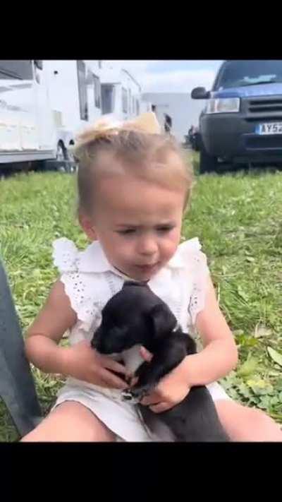Little Girl's Reaction to Meeting Puppy for the First Time
