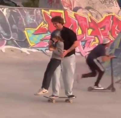 Skater saves kid from crashing