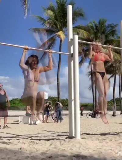 Alessia Kofftun and Friend get Creative on the Pull-up Bar [gif]