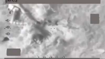 2016, US & Iraqi forces destroy 800 ISIS vehicles along a 11km convoy which was escaping Fallujah. ISIS fighter tries to hide under a bush he holds over his head.