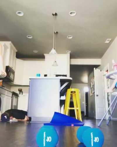 Husband up to no good in the background