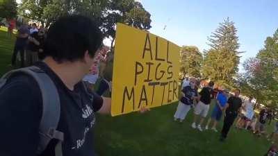 Michael Picard crashes a police rally with an 