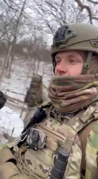 Bakhmut soldier Roman talks in English after a battle + his mate shows the Hawaiian surfing sign 