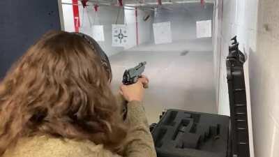 S-I-L shooting the 93R. It’s the easiest and most fun machine pistol. Anyone can control it.