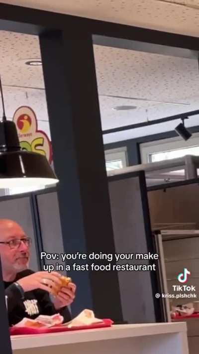 Look at ME! Doing makeup in fast food joint in robe. 