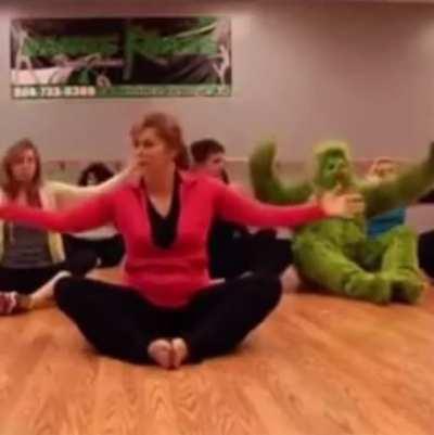POV: you are doing yoga with the grinch