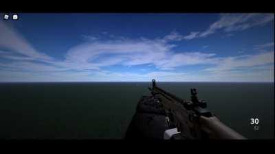 I'm making an FPS game and here's a gun showcase (i animated it with roblox animator) also i started creating the game since 1 month ago