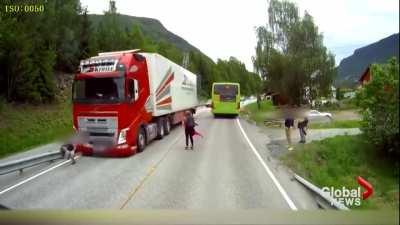 Kids almost get hit by a truck